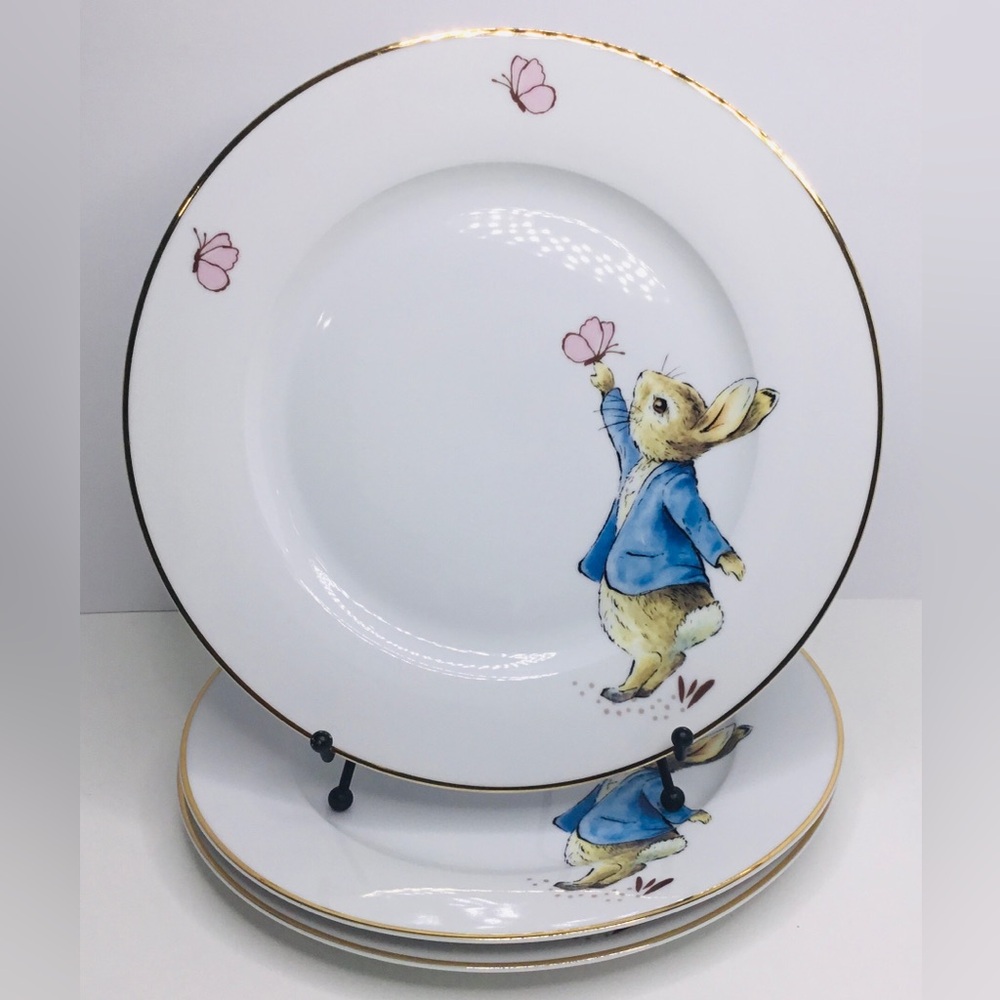 3 Dinner Plates Beatrix Potter Peter Rabbit Easter Bunny & Butterflies New